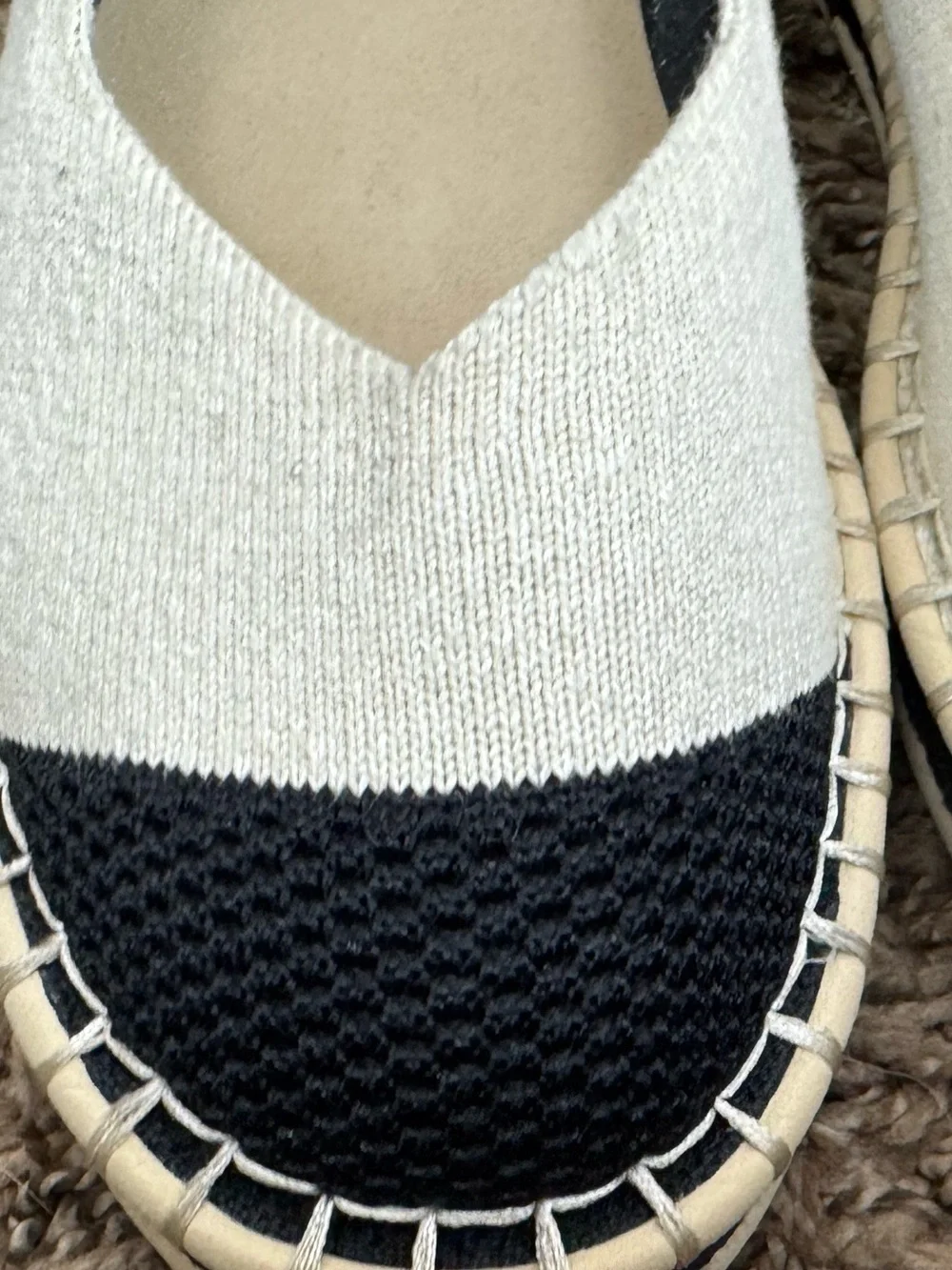 Rothy's The Espadrille Boardwalk Flats In Cream And Black Size 6